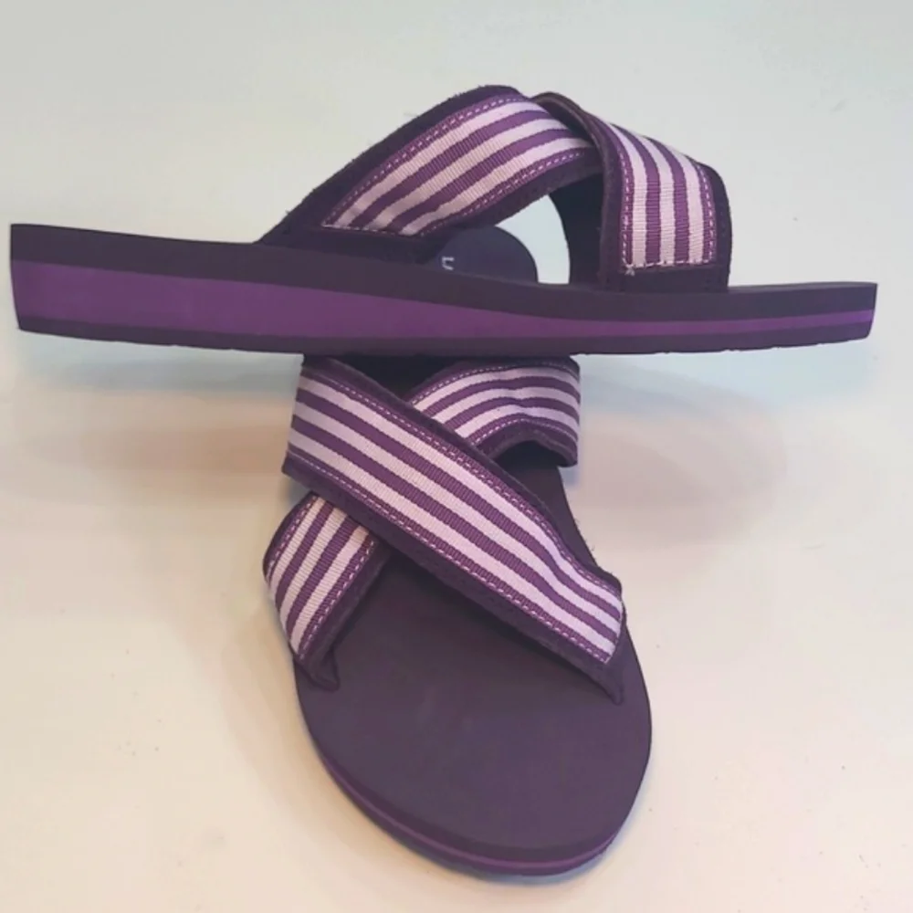 Lands' End Criss-Cross Slip-on Sandal Foam Sole Striped Strappy Beachy Slides